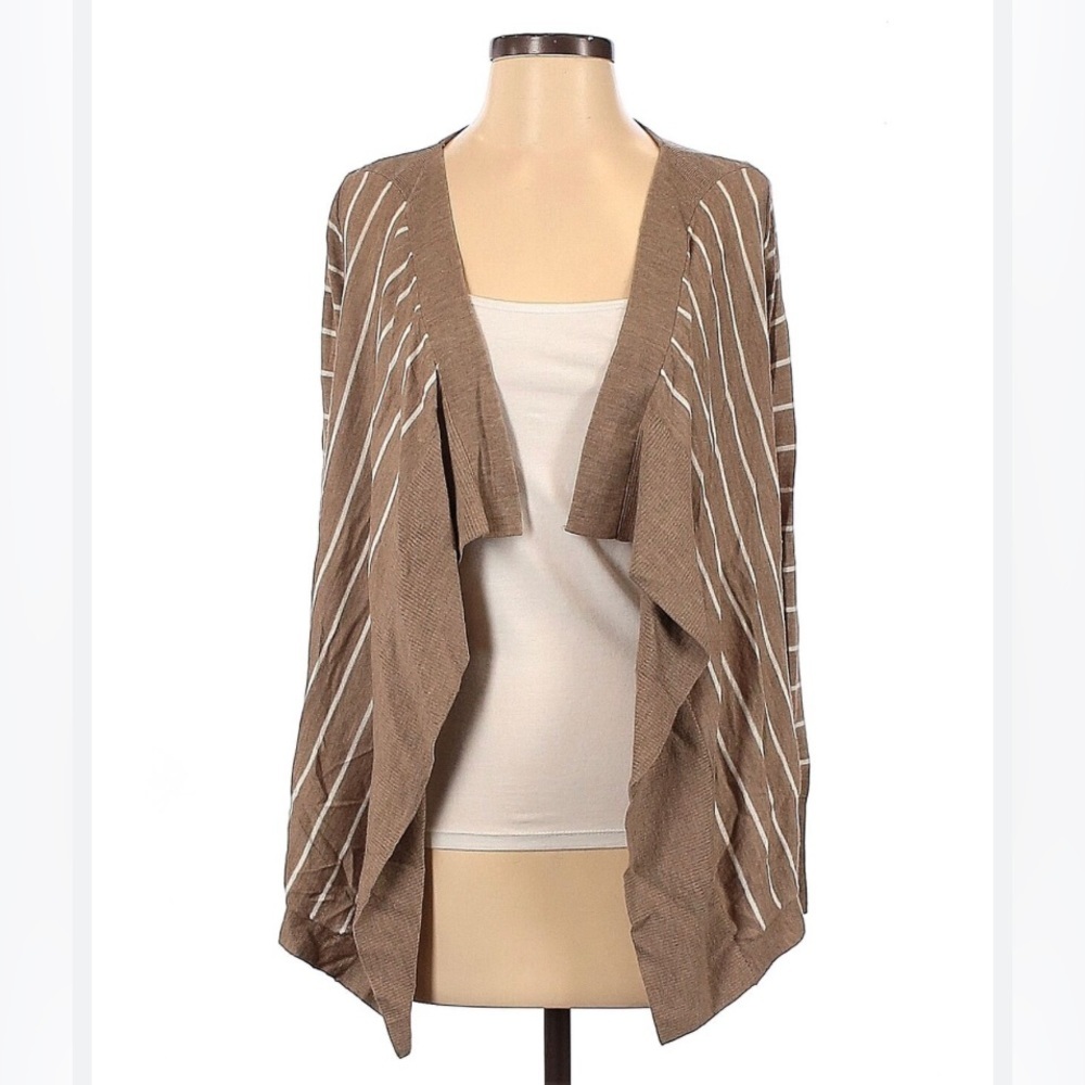 LOFT Tan and Off White Stripe Open Cardigan Size XS